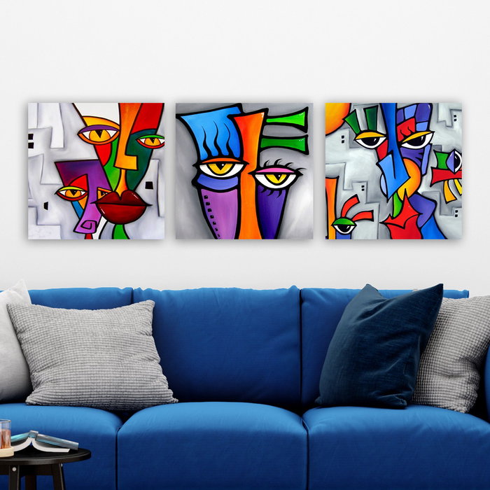 Wallity Faces Pintura Decorativa en Lienzo de 3 Piezas Wallity Faces Pintura Decorativa en Lienzo de 3 Piezas